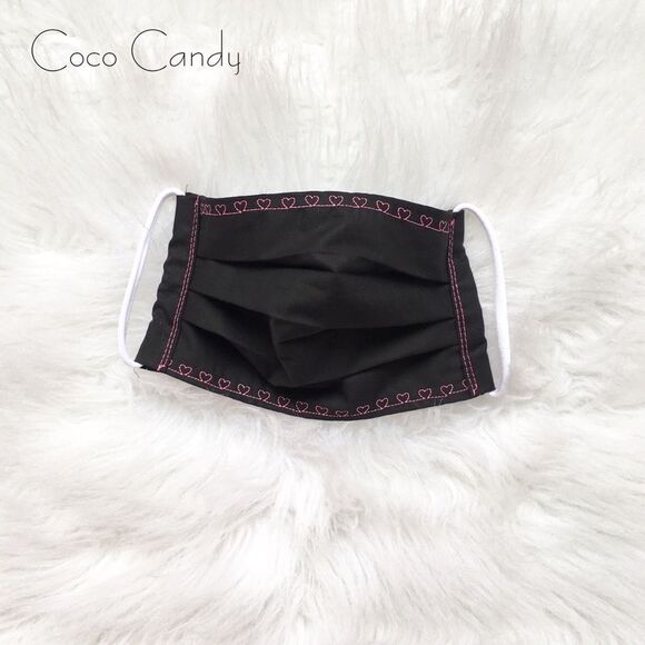 🆕Embroidered Pink Heart Black Fabric Reusable Face Mask - Picture 5 of 6